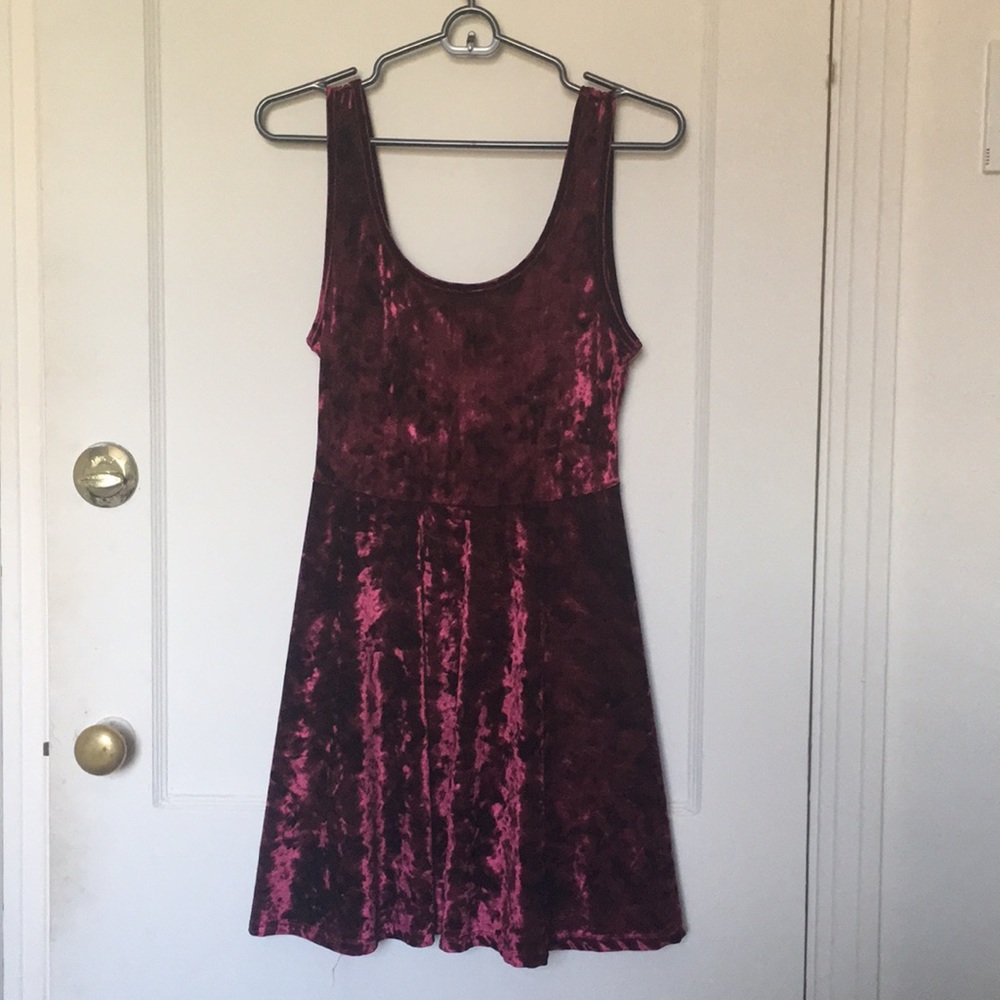 TOPSHOP maroon velvet fit and flare dress